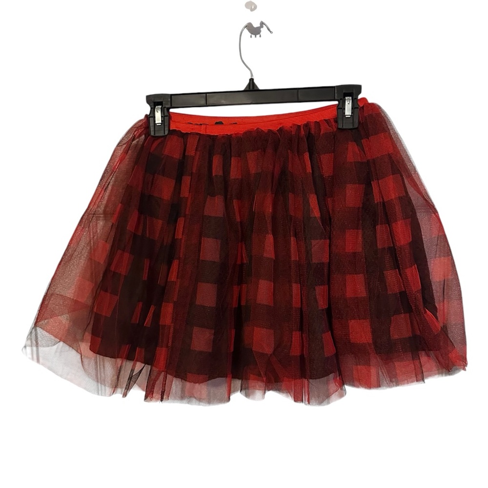 Red Black Check Checker Tulle Mini Poofy Tutu Skirt Halloween Costume Adult OS